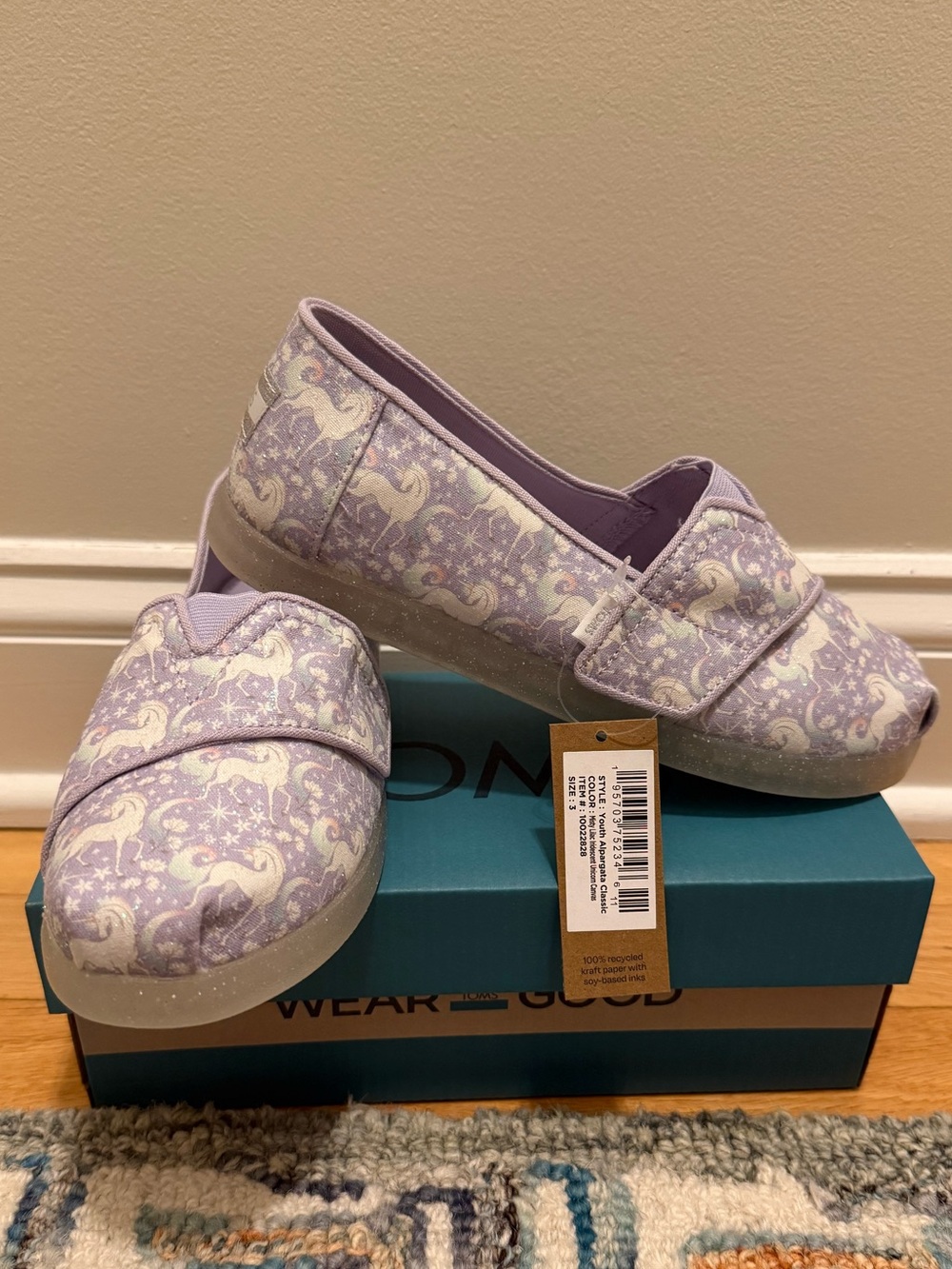 Toms Girls' Lavender Unicorn Slip-On Sneakers